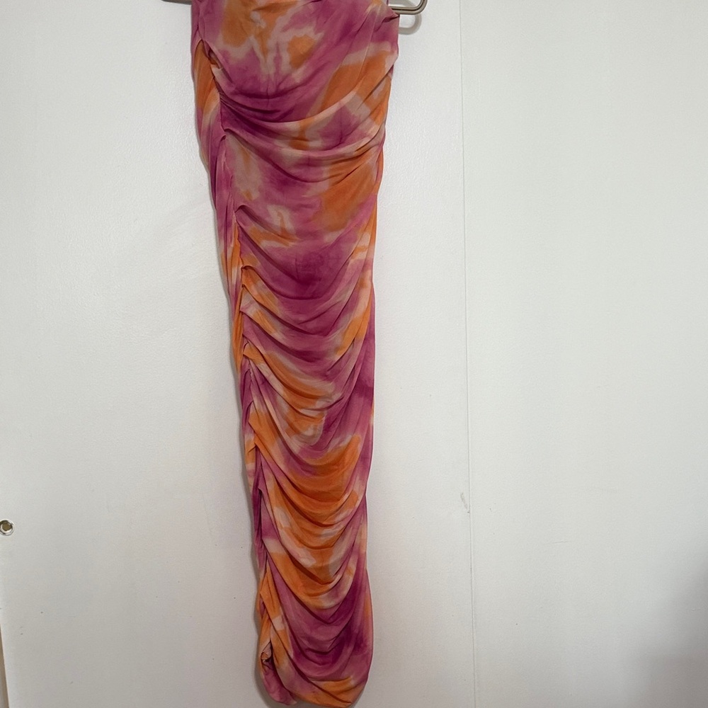 Pink and Orange Ruched Dress